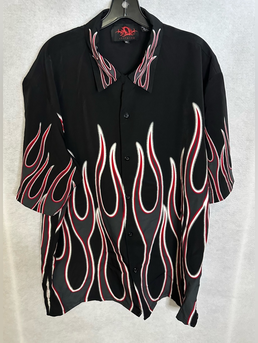 Dragonfly Men's Black Flame Print Button-Up Shirt